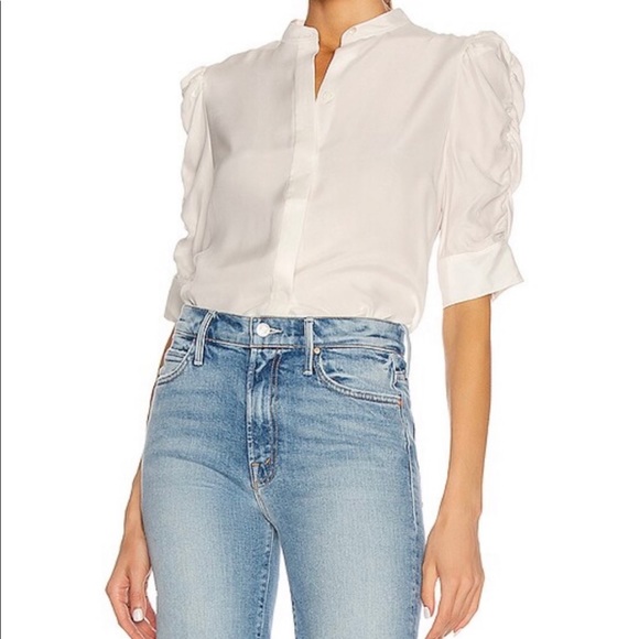 Frame Denim | Tops | Frame Shirred Sleeve Silk Blouse | Poshmark